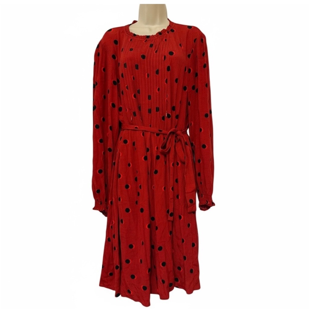 Seraphine Red Polka Dot Midi Dress | Maternity Friendly Tie Waist | US 12 - Picture 2 of 6